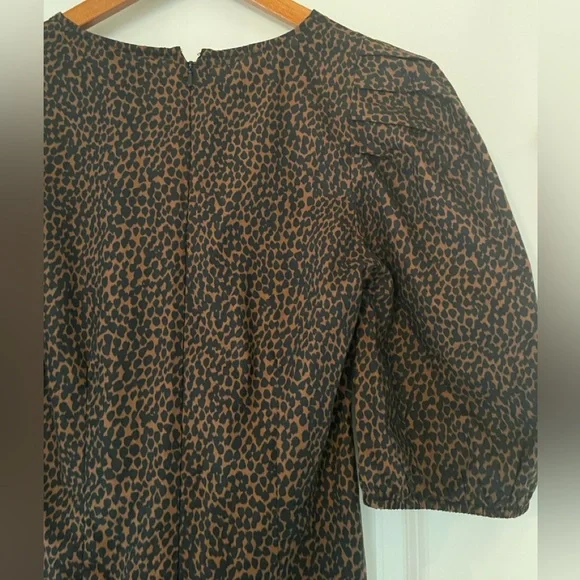 Universal Thread Brown Animal Print Mini Dress Ruched front big puff sleeves NWT - Picture 5 of 16